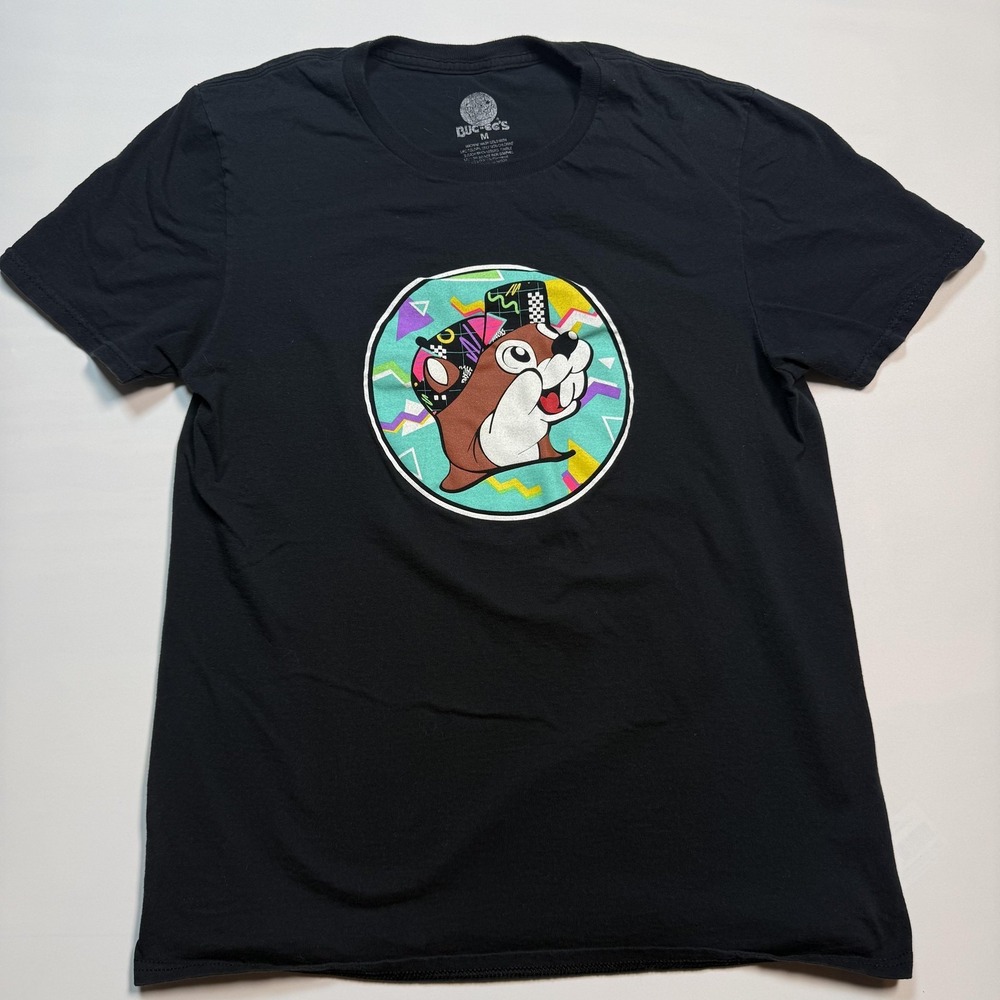 Buc-ee's Shirt Mens‎ Medium Black Buc-ee Says Relax Back Graphic Tee 80s Retro
